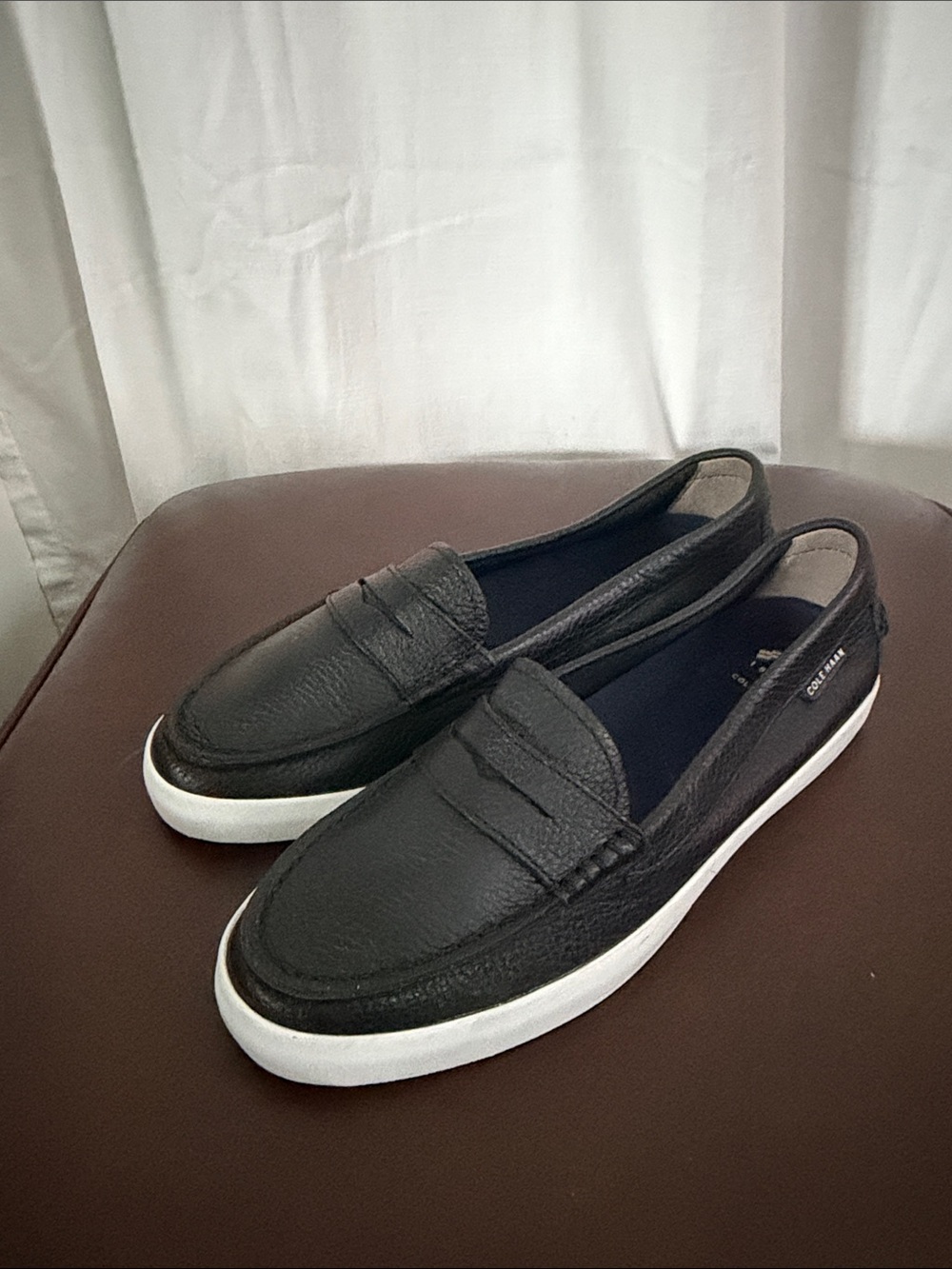 Cole Haan Black Leather Slip-On Loafers with White Sole